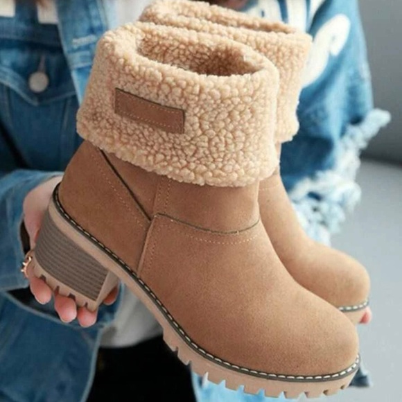 FUR LINING SNOW WINTER WARM FOLD OVER MID-CALF BOOT - Picture 1 of 3